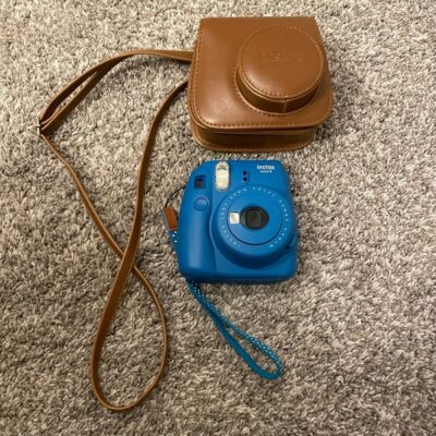 Fujifilm Instax Mini 9 Instant Film Camera in Blue w/ Leather Case Polaroid