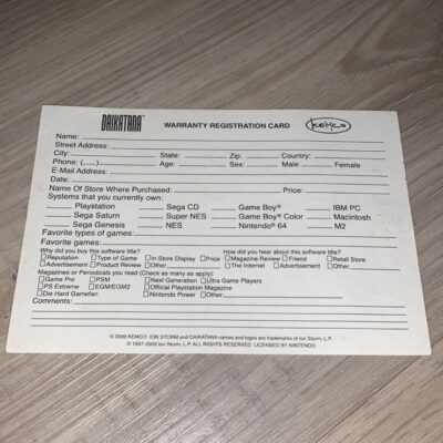 Daikatana for Nintendo 64 Registration Card ONLY