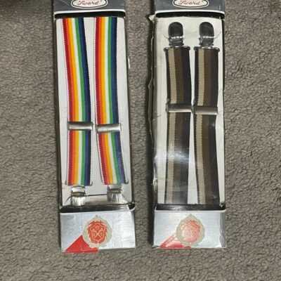 Set Of 2 Vintage Action Bak Positively Finer Gentlemen Suspenders Rainbow Brown