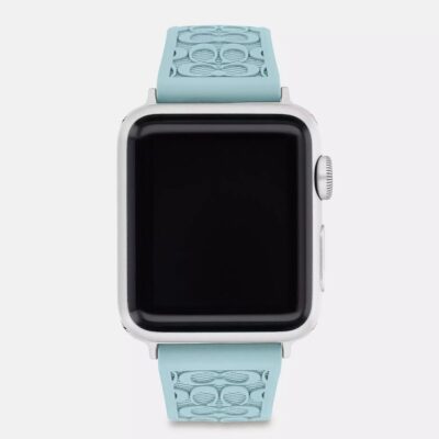 MSRP $150 | COACH | Signature Embossed Apple Watch Strap 38 & 40 mm Blue/Silver