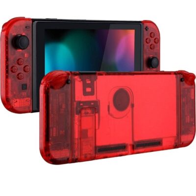 eXtremeRate Clear Atomic Red Back Plate for Nintendo Switch Console, NS Joycon