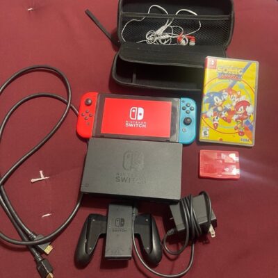 Original Nintendo Switch (Red & Blue) w/ Screen Saver + Accessories + Game