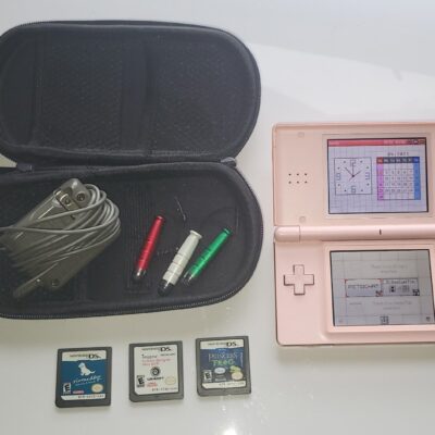 Pink Nintendo DS Lite With 3 Games & Charger And 3 Stylus And Case!